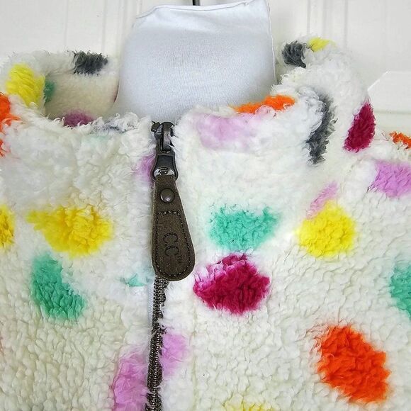 Girlie Girl CC Sherpa Pullover Jacket 1/4 Zip Up White Polka Dot Size 2XL - Picture 5 of 8